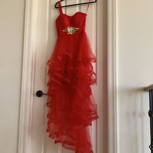 Red strapless high low dress